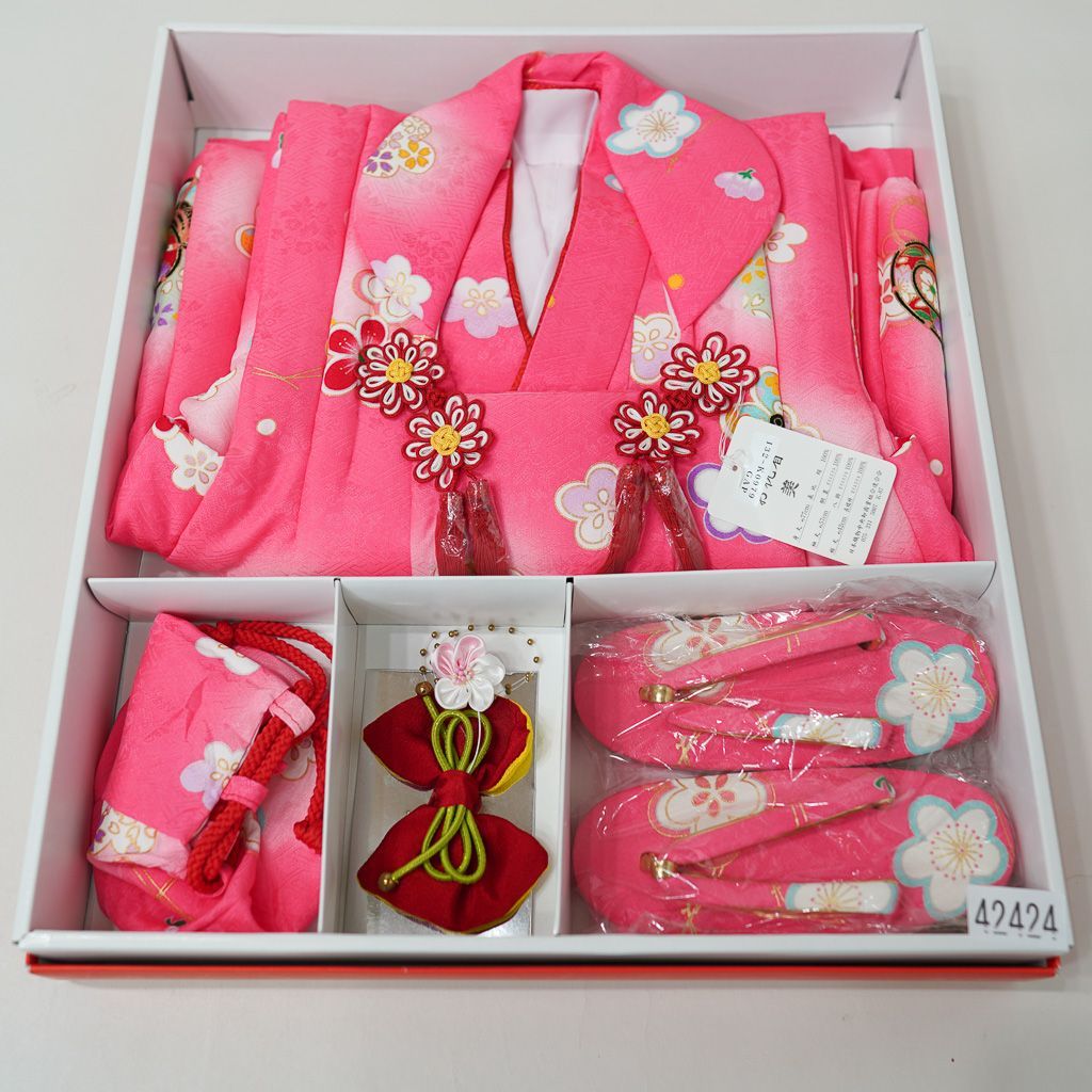 七五三 三歳 女児 正絹 被布着物フルセット ピンク 伊達襟付き 女の子