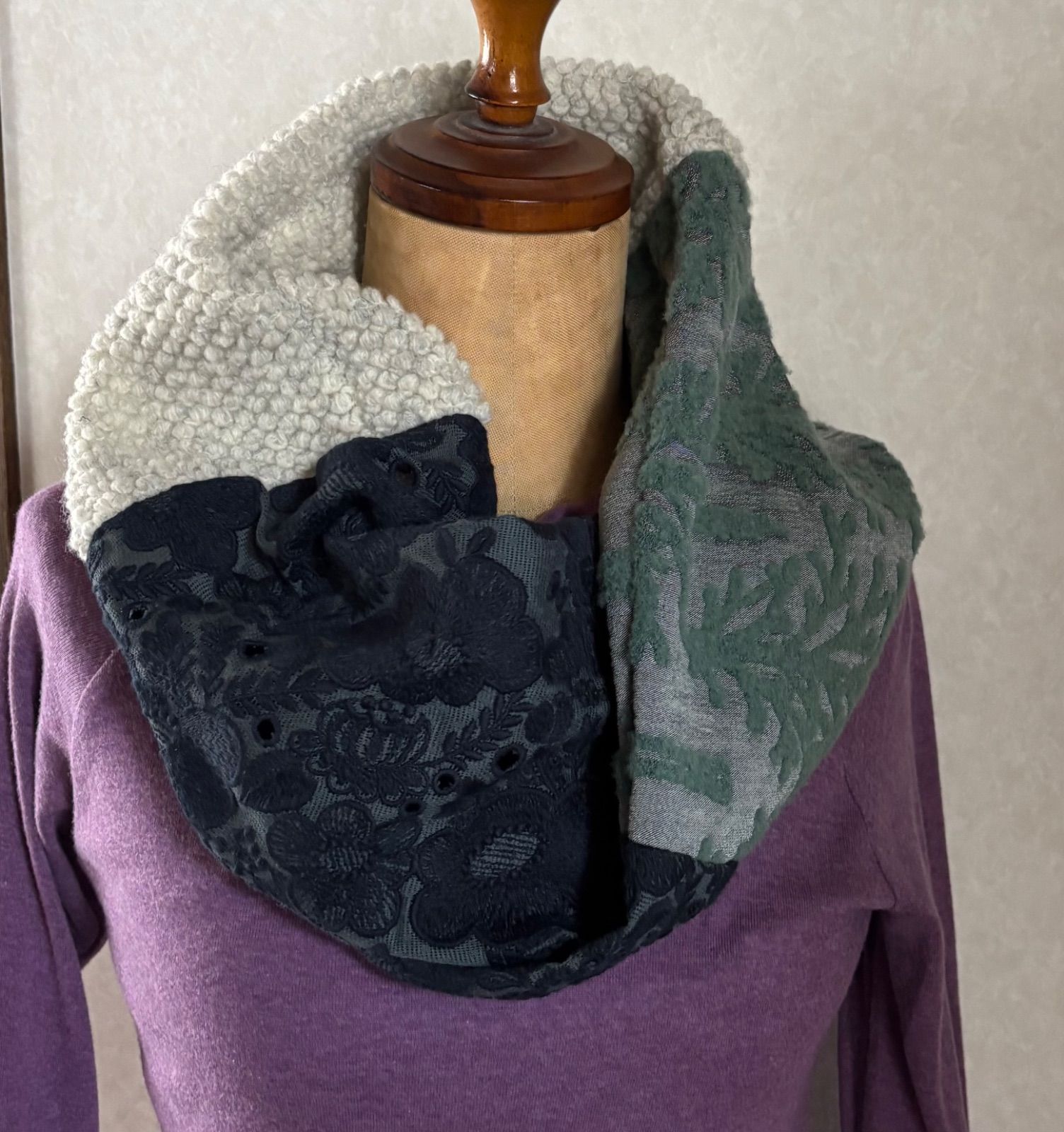 ハンドメイド ミナペルホネン metsa×smile flower×ポコポコウール