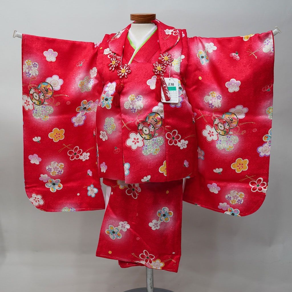 七五三 三歳 女児 正絹 被布着物フルセット 赤色 伊達襟付き 女の子 3