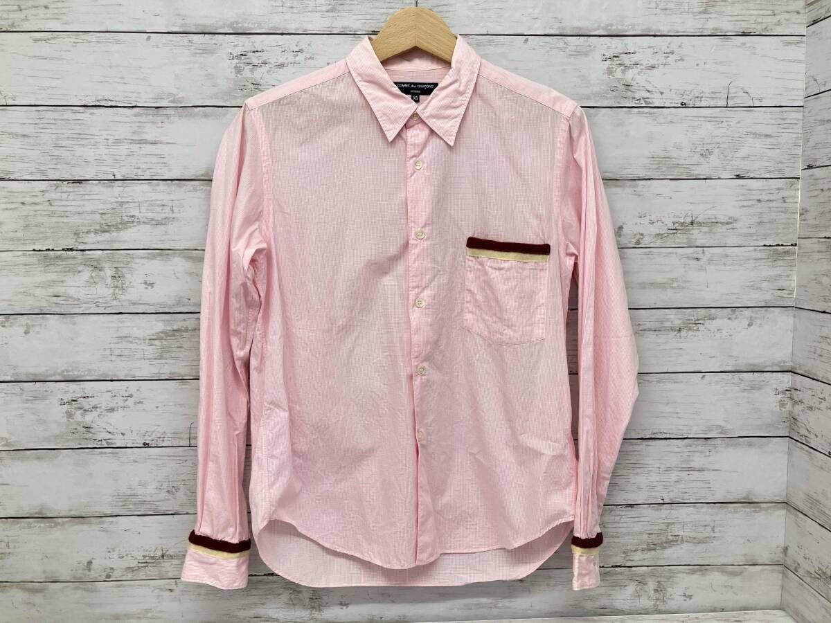 COMME des GARÇONS ピンクチェック長袖シャツ XS COMME des GARCONS HOMME／長袖シャツ／チェック／ピンク／HDB017 ／XS