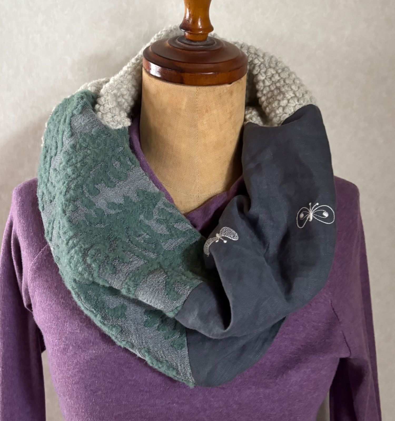 ハンドメイド ミナペルホネン metsa×choucho×ポコポコウールニットの