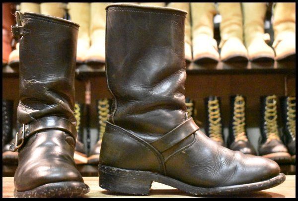 9 SONORA DOUBLE H WEST エンジニア 902 黒 ブラック ビンテージ スチール無し プルオン ブーツ FL 318