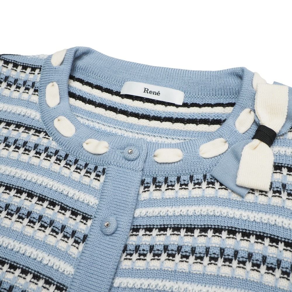 □美品□Rene ルネ ニット サイズ36 ラメ リボン装飾 カーディガン