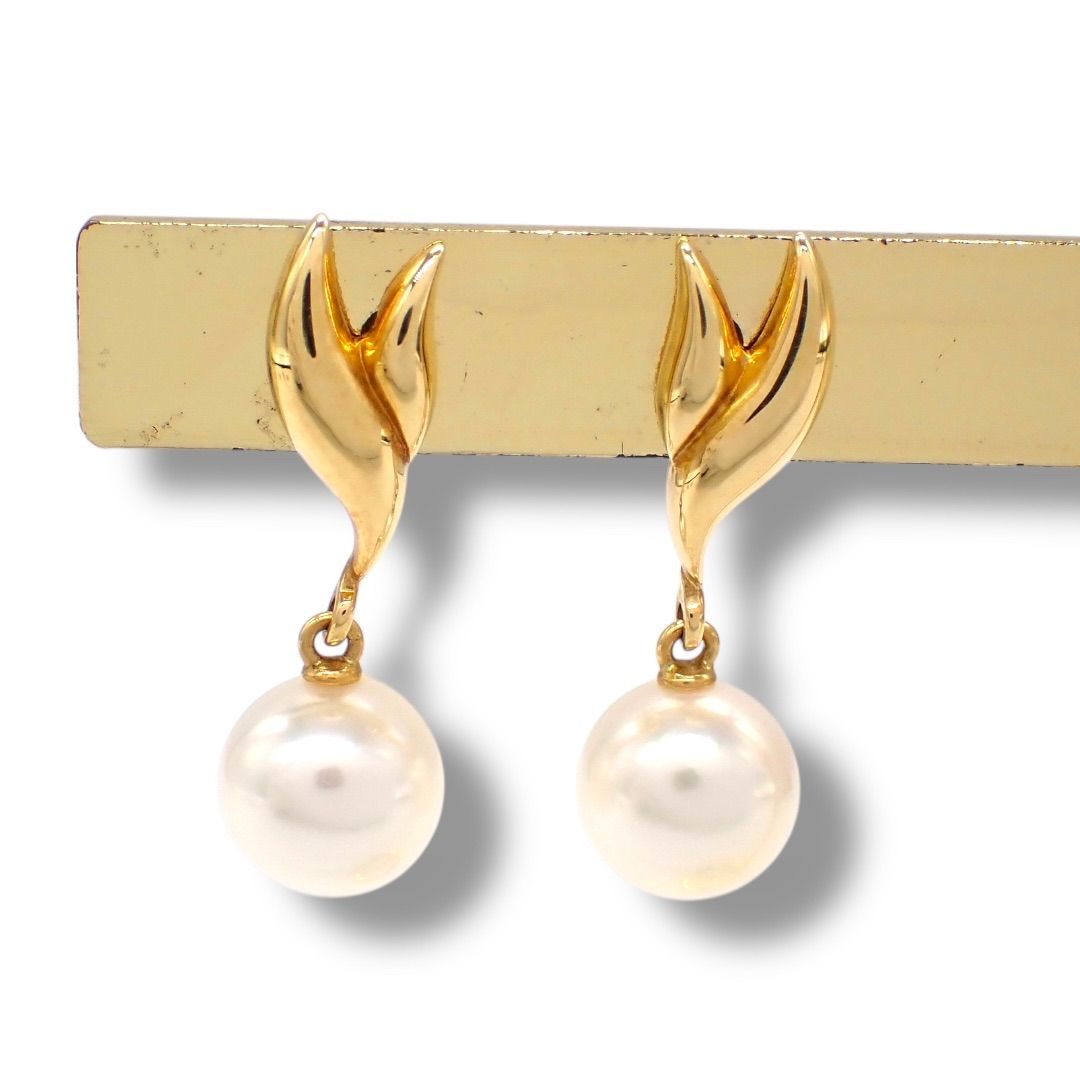 ミキモト MIKIMOTO あこや 真珠 7.5mm パール ピアス K18 750 YG K18YG