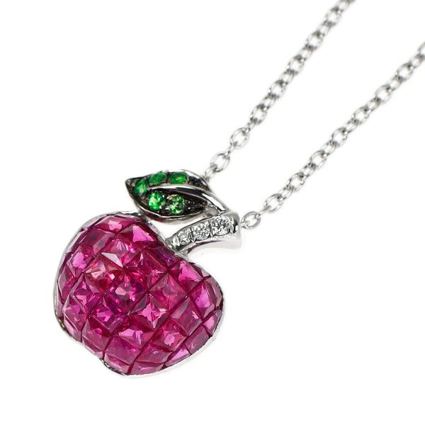 K18WG ルビー×グリーンガーネット ダイヤ 花モチーフ ペンダント ブラックコーティング/K18WG/SV ルビー グリーンガーネット ダイヤ