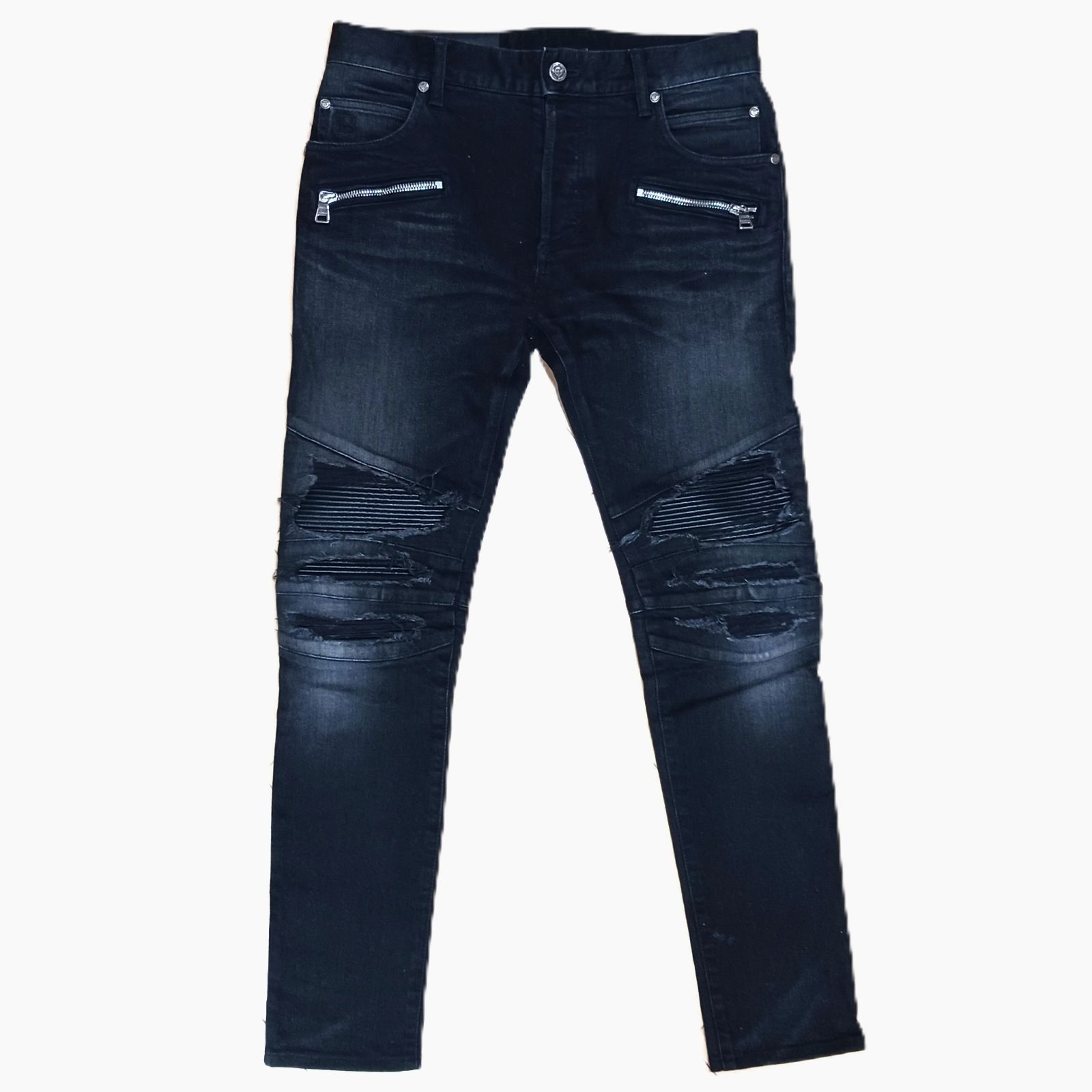 美品✨BALMAIN バルマン ブラックデニム ダメージ加工 ボタンフライ L 美品✨BALMAIN バルマン ブラックデニム ダメージ加工 ボタンフライ L