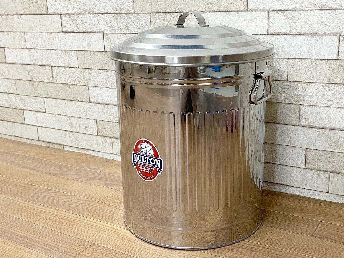 新品同様 ダルトン DULTON ガベージカンL 蓋付き ゴミ箱 ごみ箱 小物入れ 缶 ステンレススチールシルバー アメリカン (他1309)
