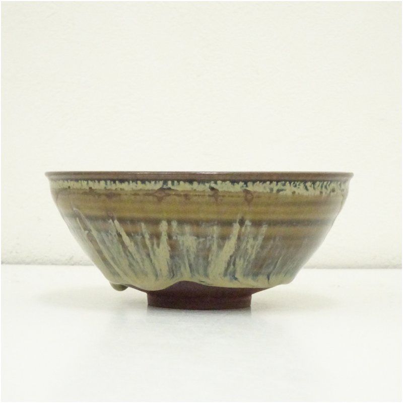 高取焼宗家 十一代 高取静山 造 茶碗 共箱 茶道具 高取焼 十一代 高取静山造 釉流茶碗（共箱） 茶道 抹茶 おしゃれ 抹茶