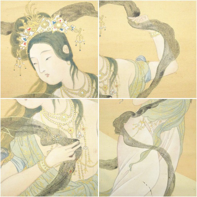 尾竹越堂筆 布袋之図 絹本肉筆 掛軸 越堂自題共箱 送料込み250824 尾