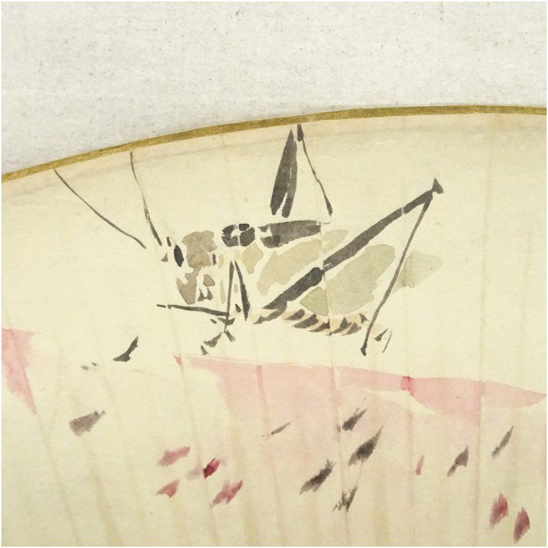 1918年 福田浩湖筆 西瓜 扇面 肉筆紙本掛軸（保護箱） 掛け軸 床の間