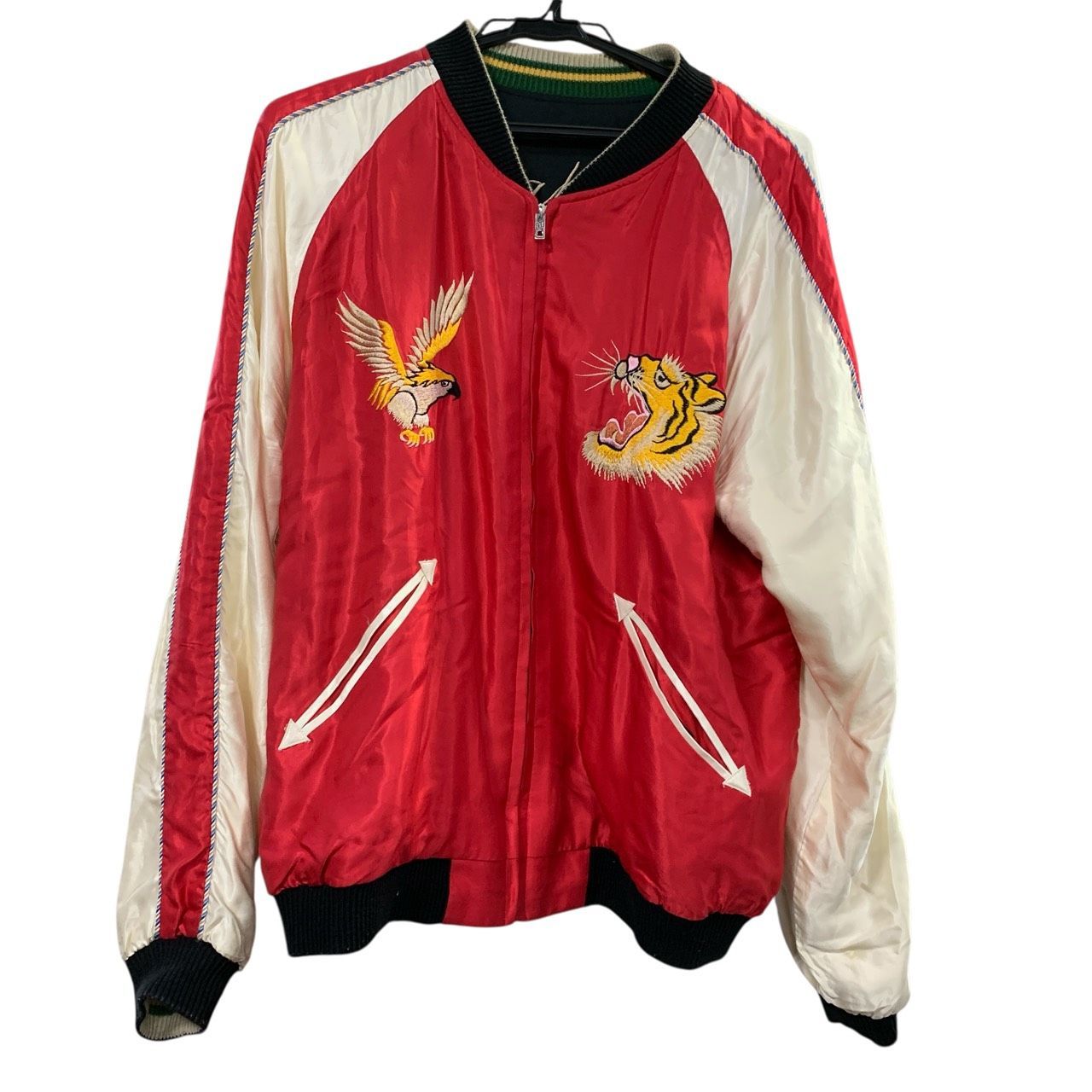 ♪3699 テーラー東洋 リバーシブル スカジャン XLサイズ 虎 鷹 鷲 赤