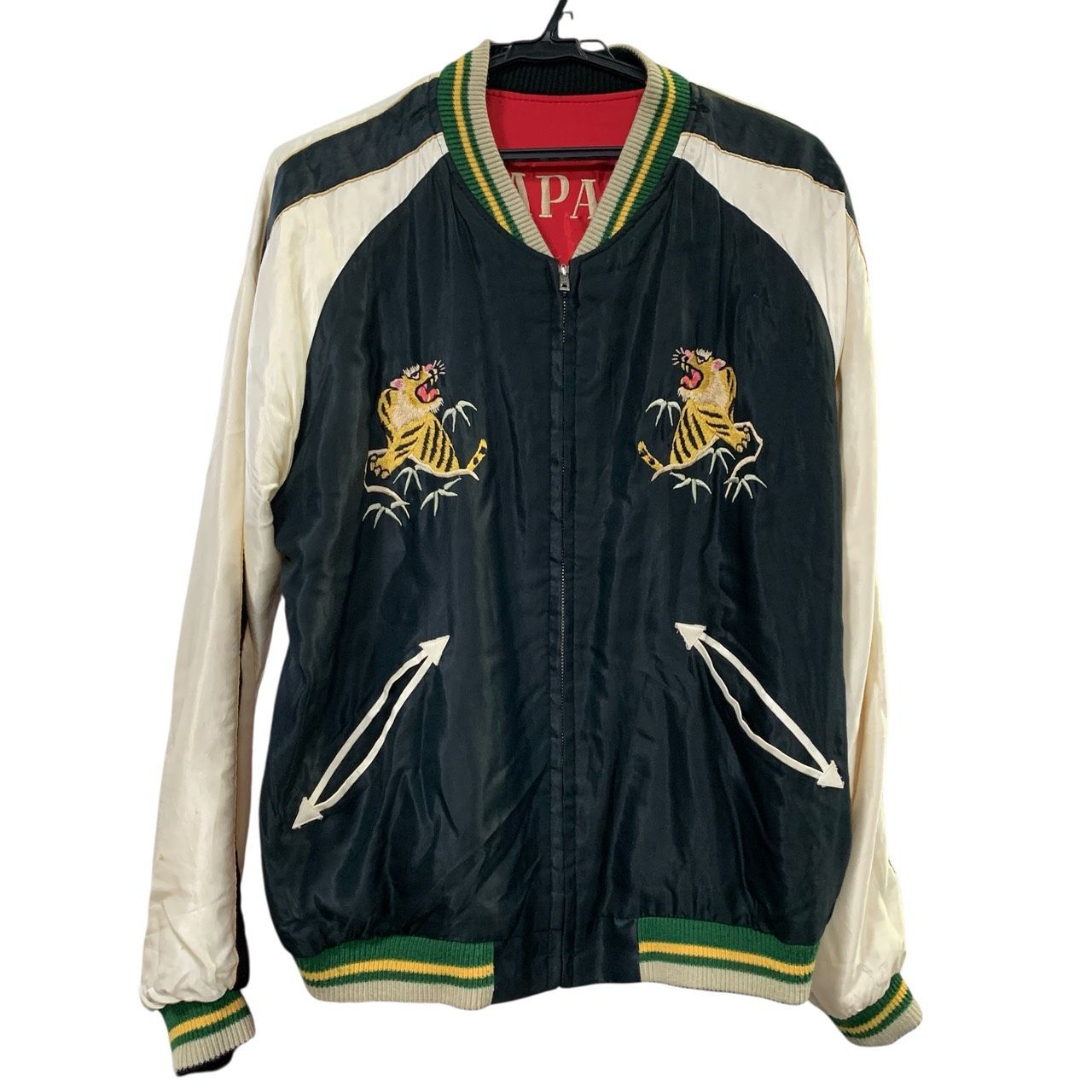 ♪3699 テーラー東洋 リバーシブル スカジャン XLサイズ 虎 鷹 鷲 赤