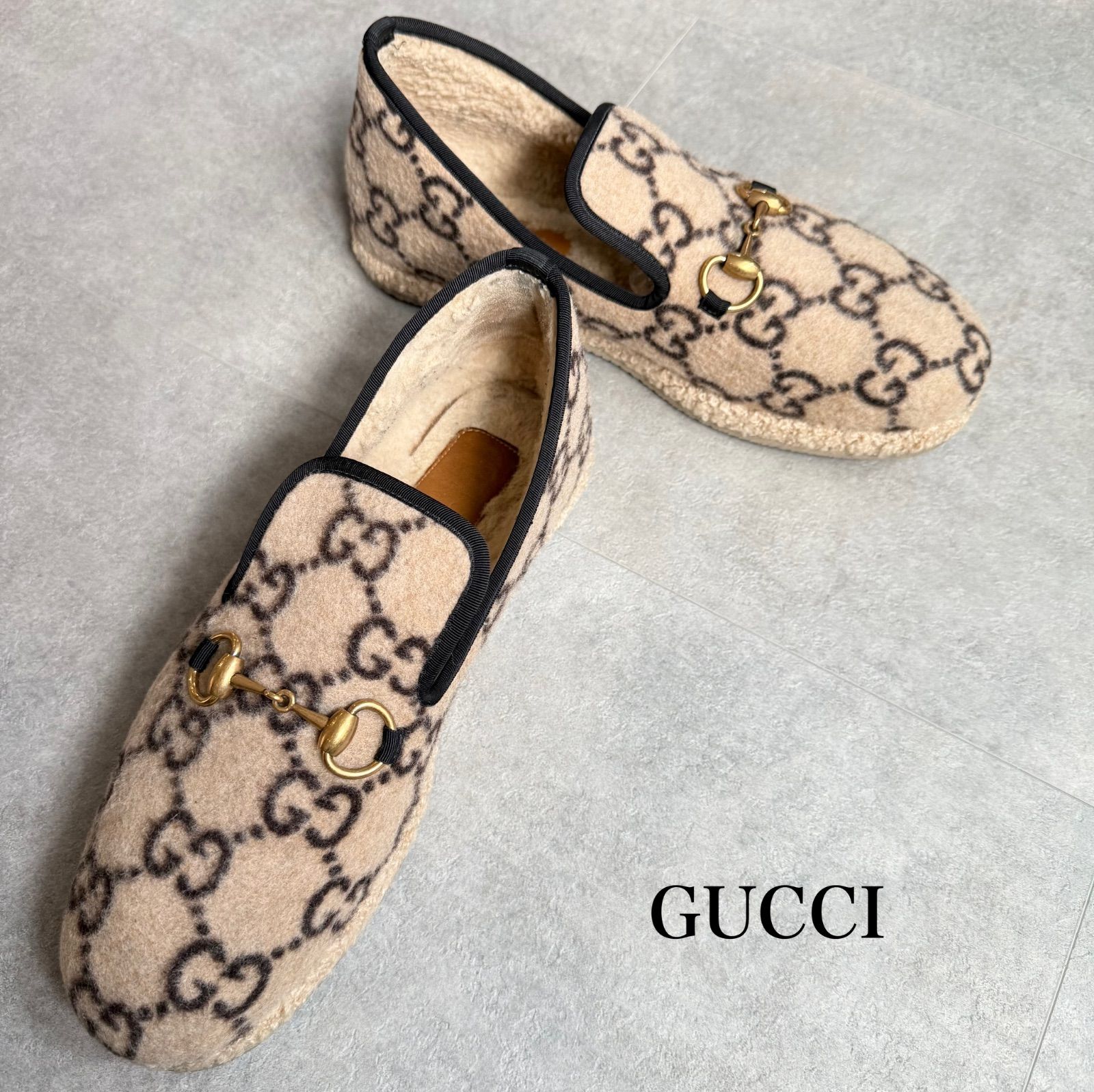 GUCCI メンズビットローファー　レザースリッポン　エスパドリーユ GUCCI グッチ スリッポン ローファー ホースビット モカシン ウール