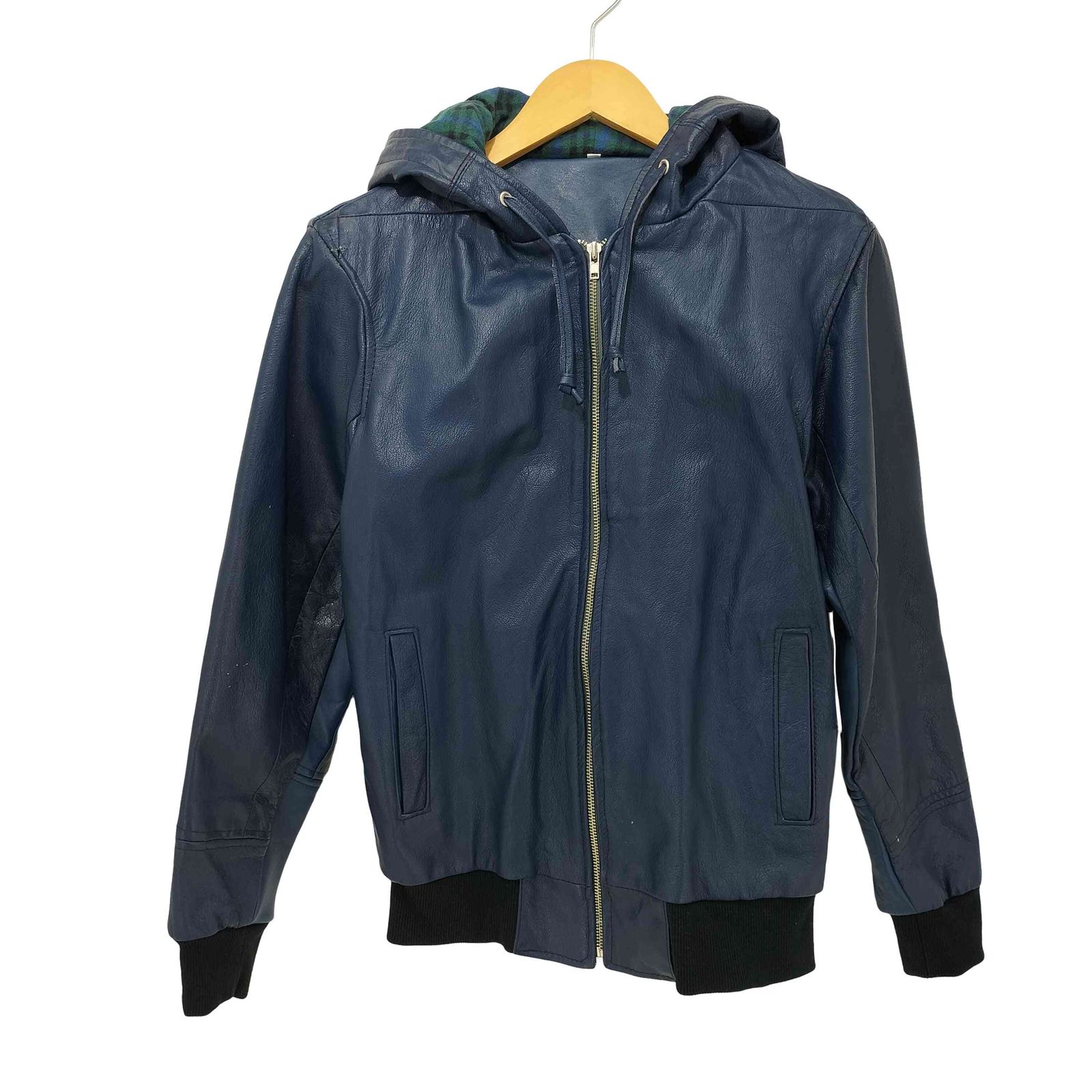 ユーズドフルギ USED古着 レザー ジップアップ フーデッド ジャケット
