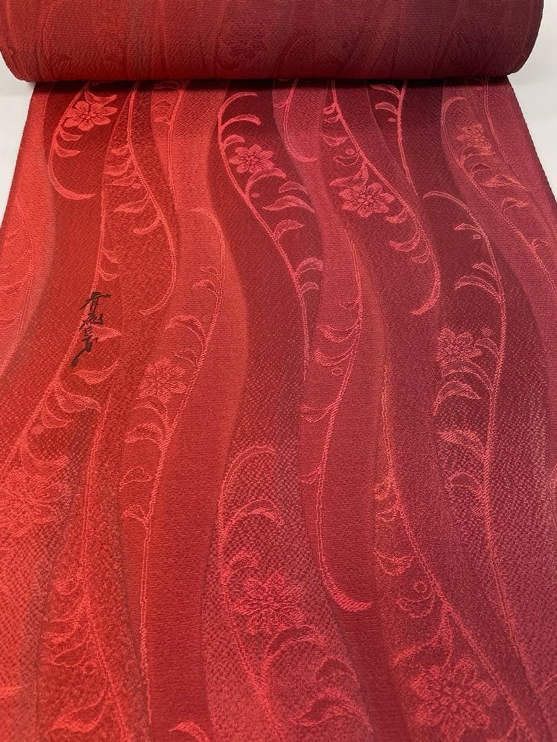 コート地 斉藤三才 手染め 黒×金赤色 正絹 反物 コート地 斉藤三才 手染め 黒×金赤色 正絹 反物