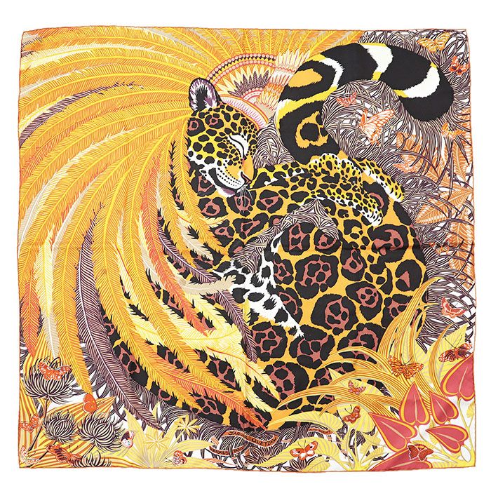 HERMES エルメス カレ90 シルク100％ JAGUAR QUETZAL ジャガー