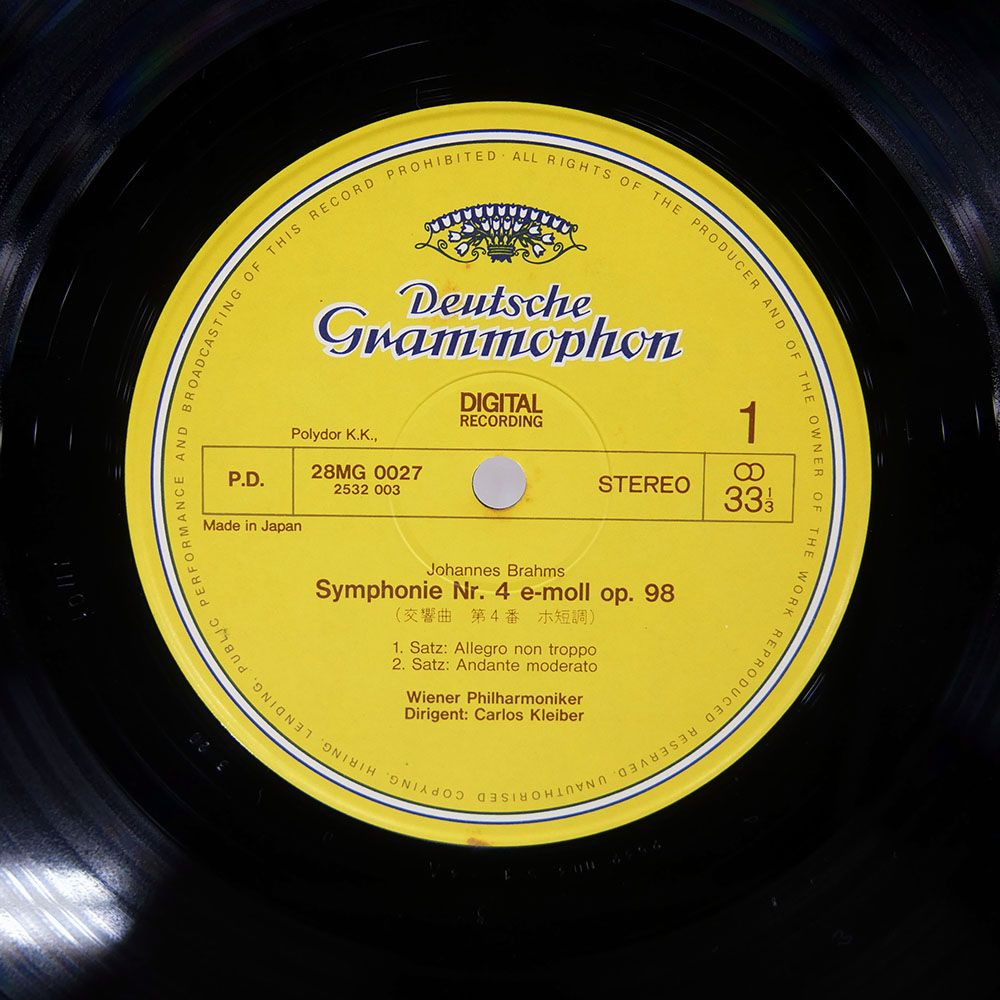 帯付き 国内盤 クライバー/ブラームス : 交響曲第4番/DG 28MG0027 LP