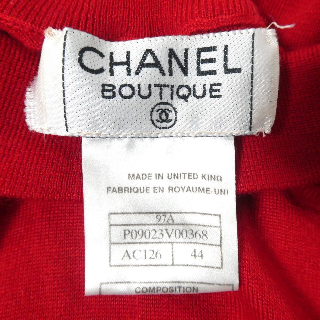 レア 奇跡の未使用 正規品 シャネル スコットランド製 半袖ニットセーター 赤 M 美品 CHANEL シャネル サイズ44 カシミヤ×シルク ココマーク 刺繍