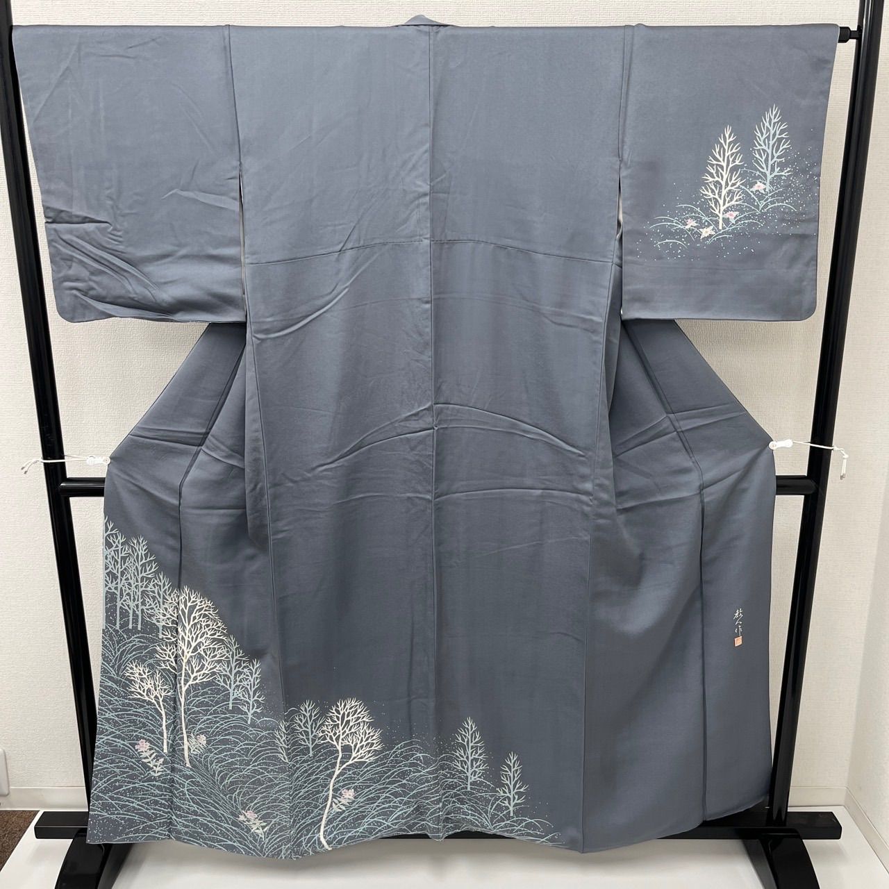 付下げ 作家物 友禅 裄66.5 枝木に花 素敵な染め 紋無し 正絹 着物 MK