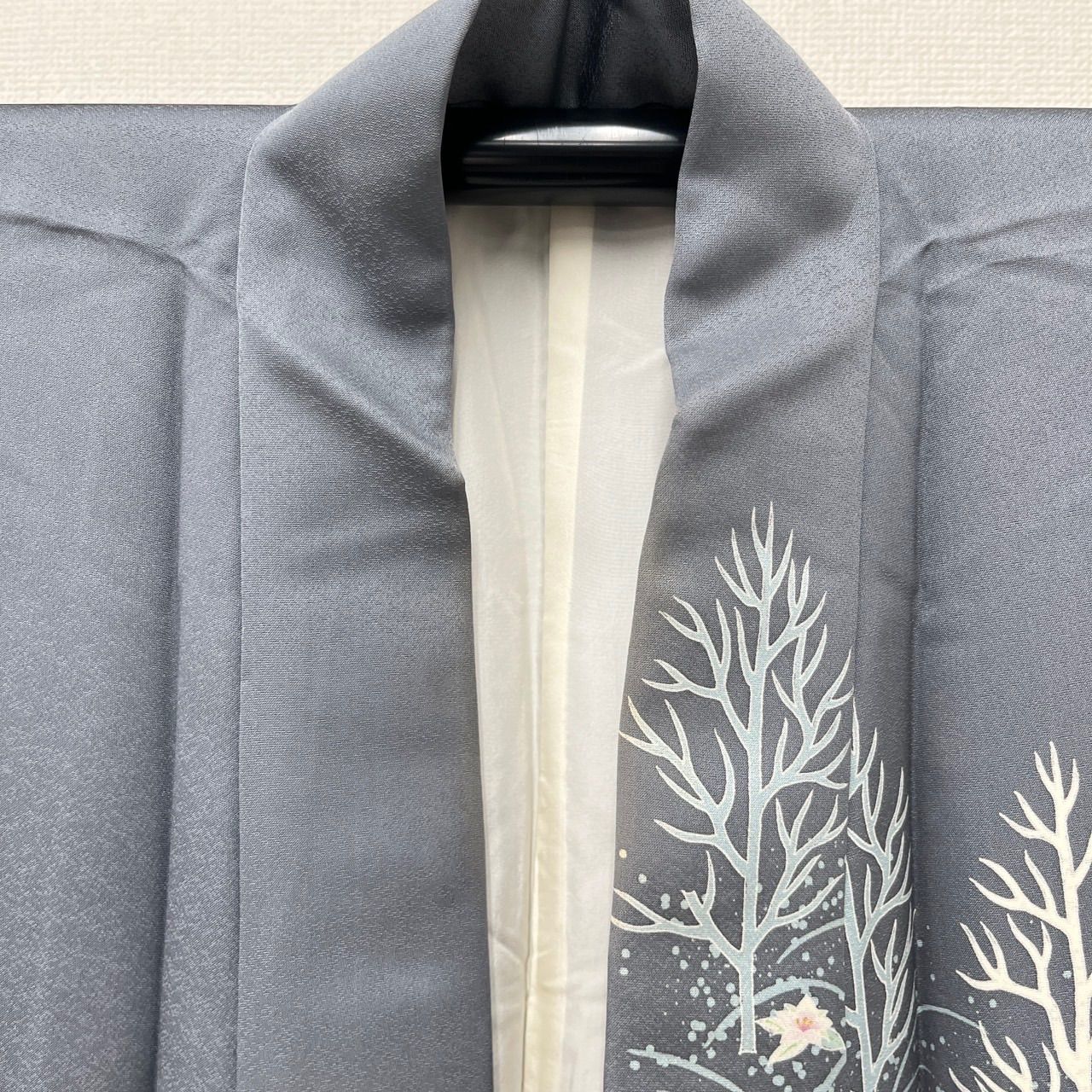 付下げ 作家物 友禅 裄66.5 枝木に花 素敵な染め 紋無し 正絹 着物 MK