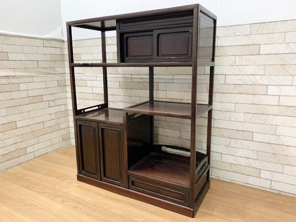 ◇飾り棚 茶棚 昭和レトロ キャビネット 違い棚 古家具 和家具 煎茶
