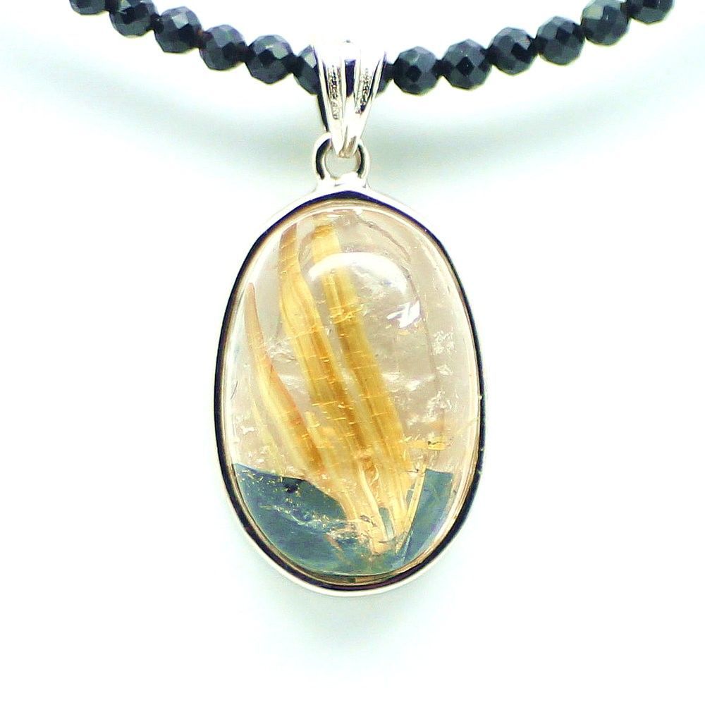 【極上品】ゴールドルチル　ペンダントトップ　S925 太陽放射ルチル 太陽放射ルチル】ルチルクォーツ ネックレストップ Silver925 ghrnt1