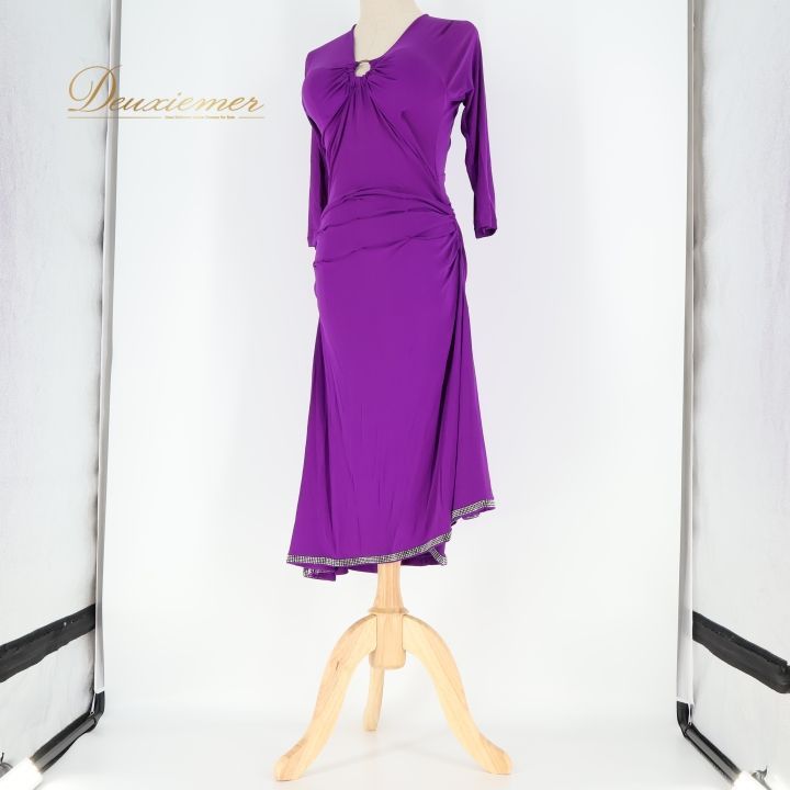 社交ダンス 衣装 ジャンティ gentil ラテン ドレス ワンピース 紫 無地