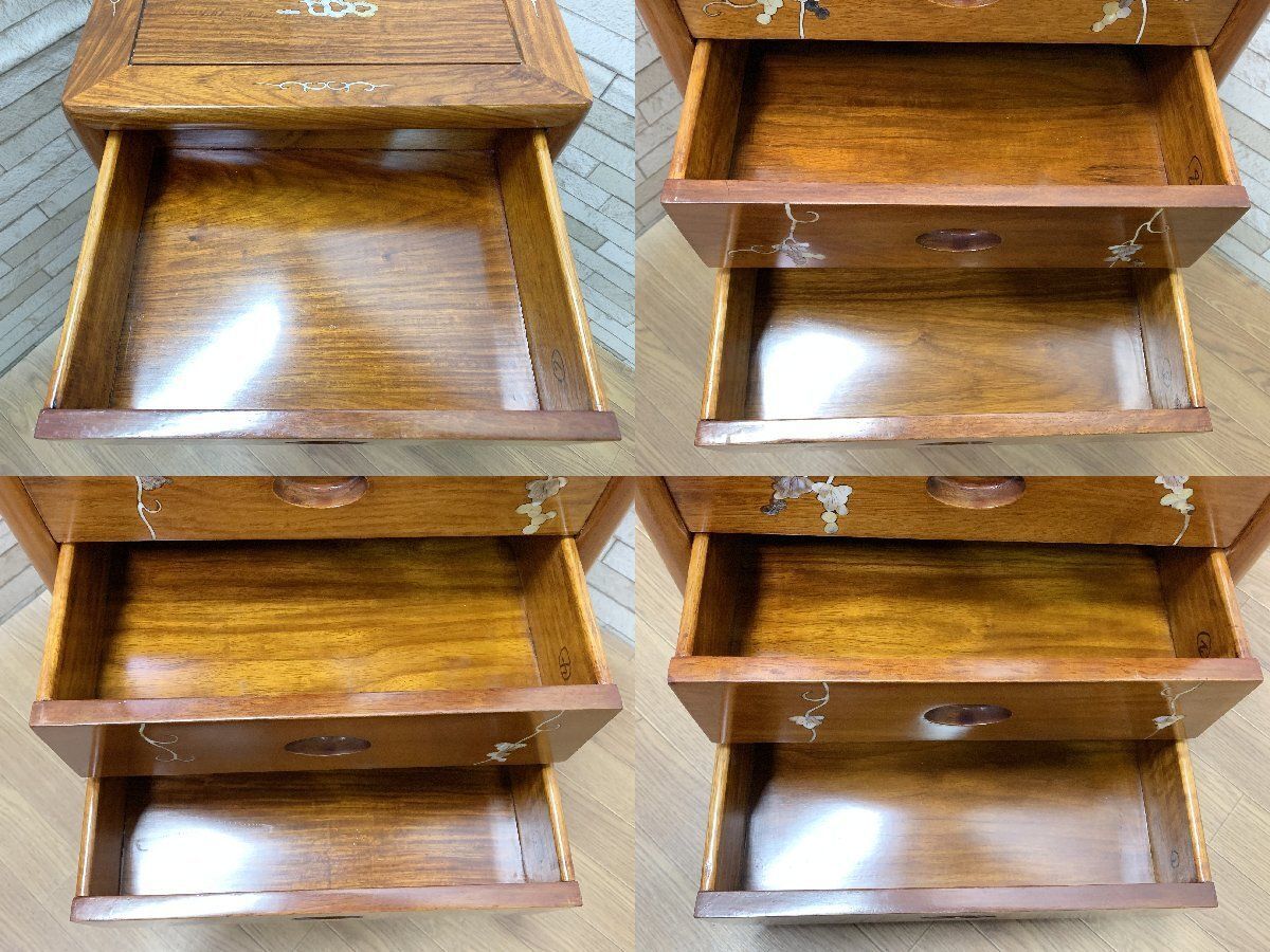 ◇中国美術 唐木 花梨 かりん 螺鈿細工 7段チェスト 貝細工 葡萄