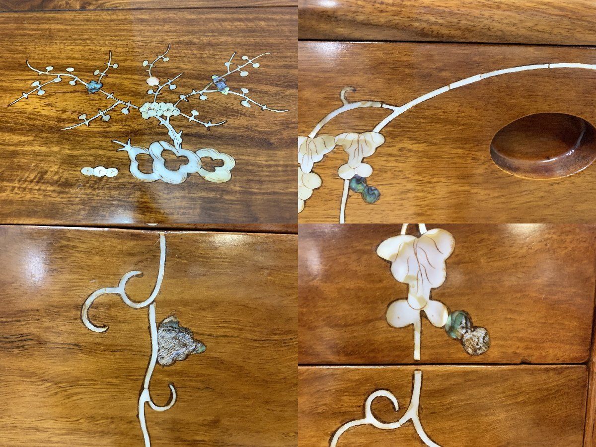 ◇中国美術 唐木 花梨 かりん 螺鈿細工 7段チェスト 貝細工 葡萄