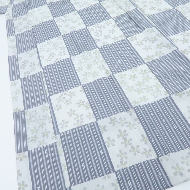  百華 Y 4290 単衣 正絹 刺繡衿 居敷当て付 手縫い仕立て 竹縞 桜 市松 長襦袢 着物 長襦袢 長襦袢 半襦袢