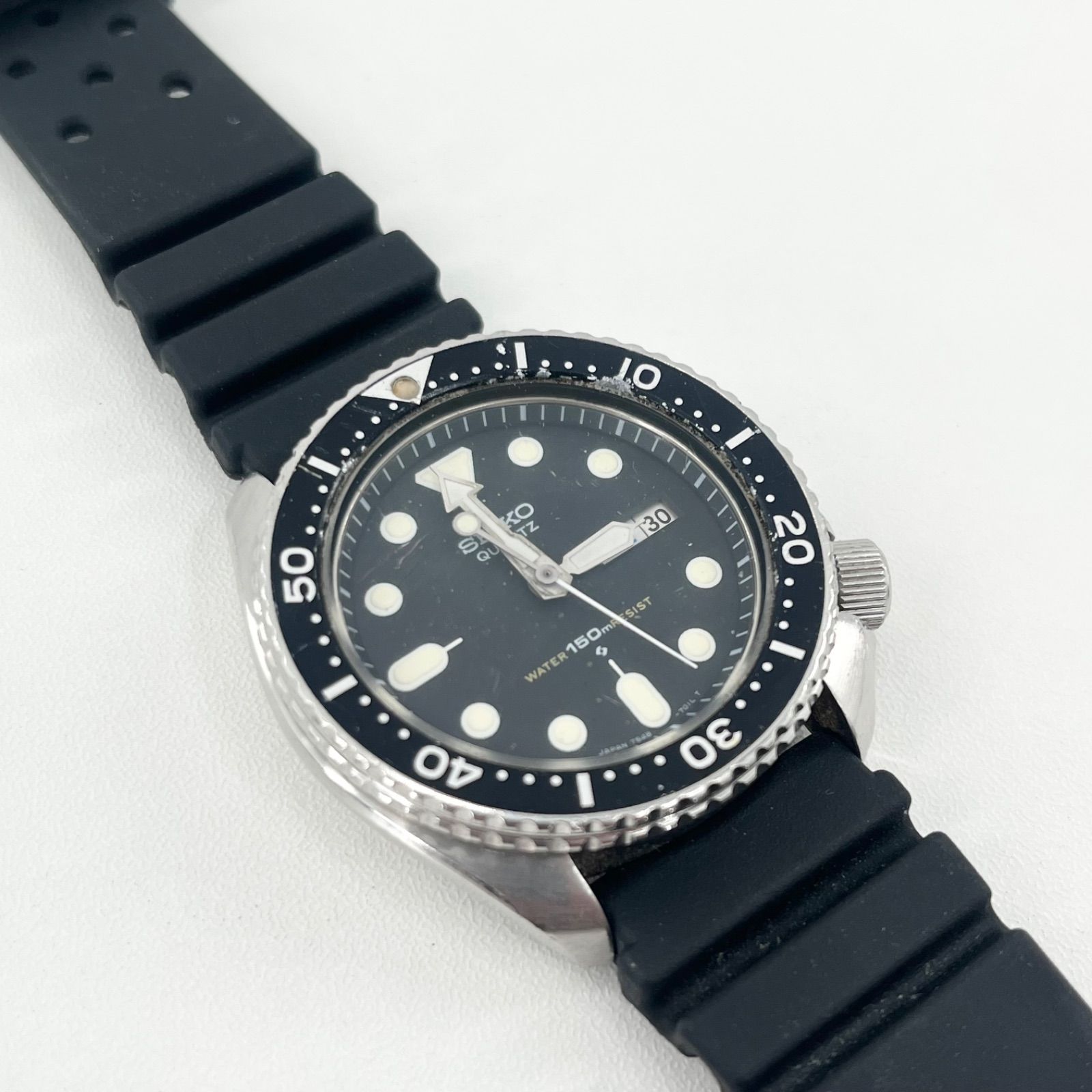 SEIKO セイコー 7548 7000 ダイバーズウォッチ クォーツ ブラック文字盤 150 m防水 回転ベゼル メンズ腕時計 日本製 ラバーベルト