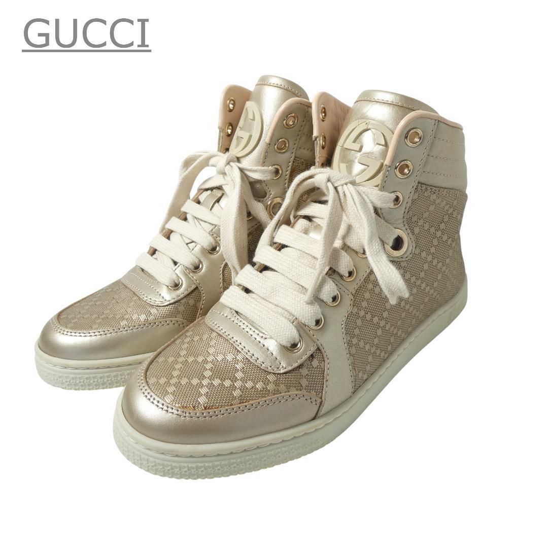 グッチ GUCCI スニーカー インターロッキングG 総柄 レザー×キャンバス 