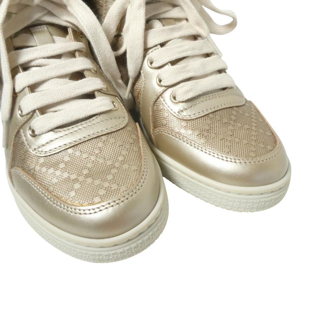✨美品✨GUCCI グッチ　ハイカットスニーカー メタリックレザー　ゴールド GUCCI グッチ サイズ35.5 約22.5cm インターロッキングG 総柄 レザー
