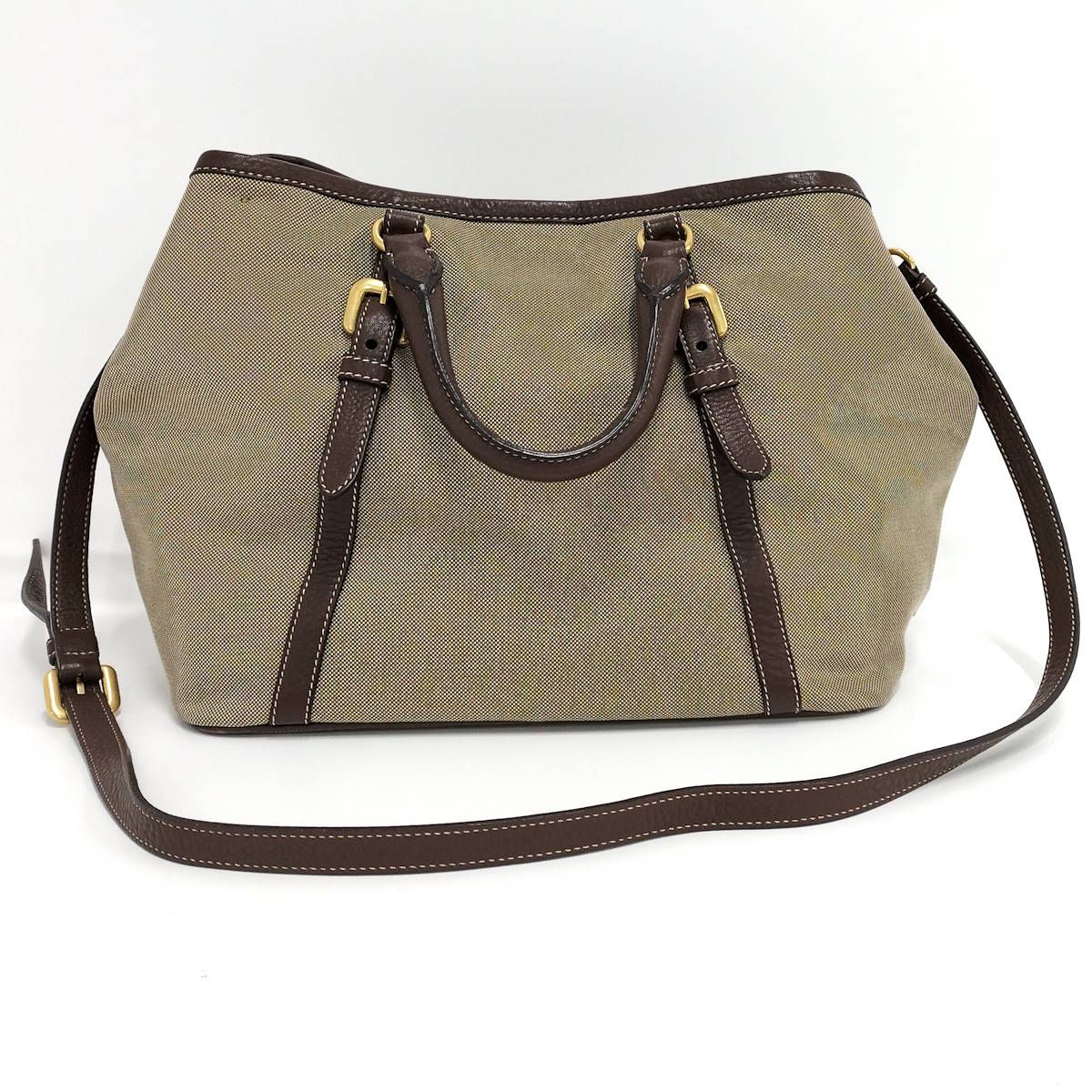 PRADA ベージュキャンバスバックパック PRADA 2WAYショルダーバッグ キャンバス レザー ベージュ ブラウン