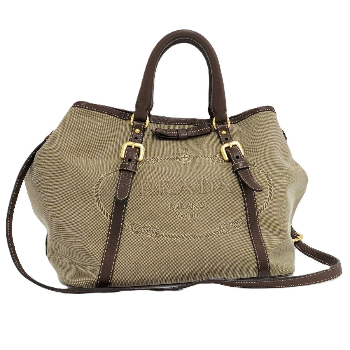 PRADA ベージュキャンバスバックパック PRADA 2WAYショルダーバッグ キャンバス レザー ベージュ ブラウン