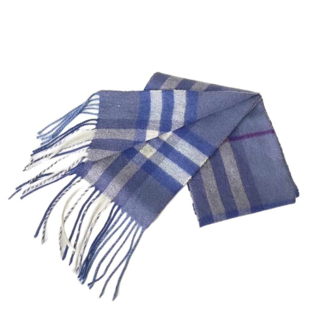 バーバリー メガチェック リネン100% ストール ブルー イタリア製