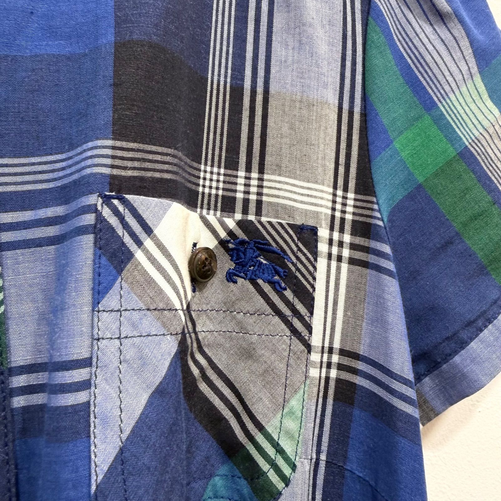 BURBERRY BLUE LABEL シャツワンピース ワンポイント ロゴ刺繍 ブルー