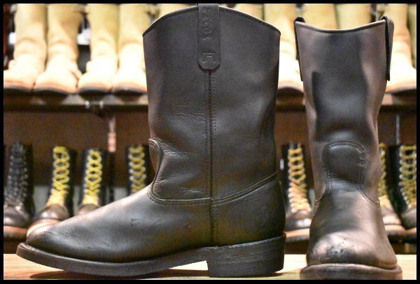 11 5 D 羽タグ 02年 レッドウィング 1116 ペコス 黒 ブラック プルオン ビブラム 8155 ブーツ redwing pecos FL 351