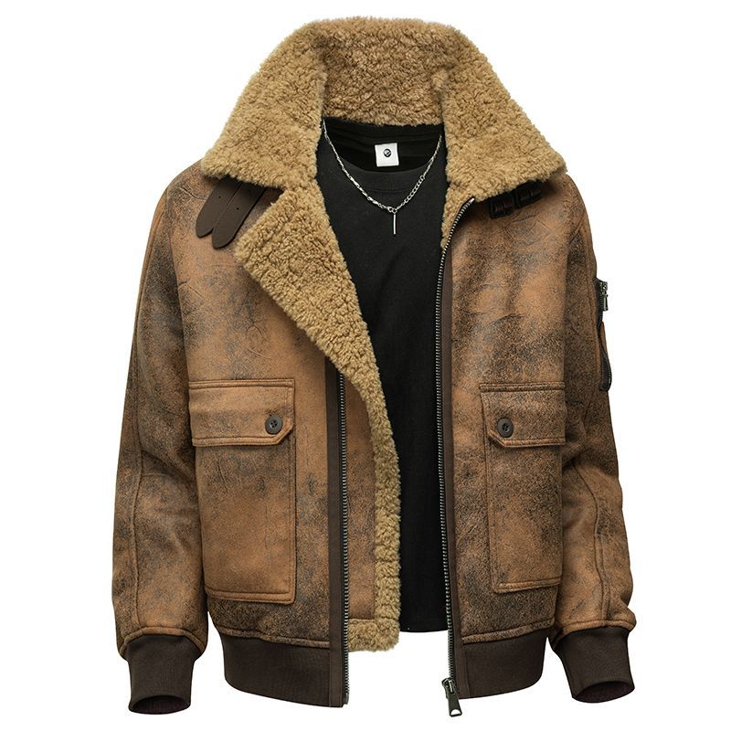 人気◇イタリア製 レザージャケット 羊革 冬用 肉厚 裏起毛 防寒 防風