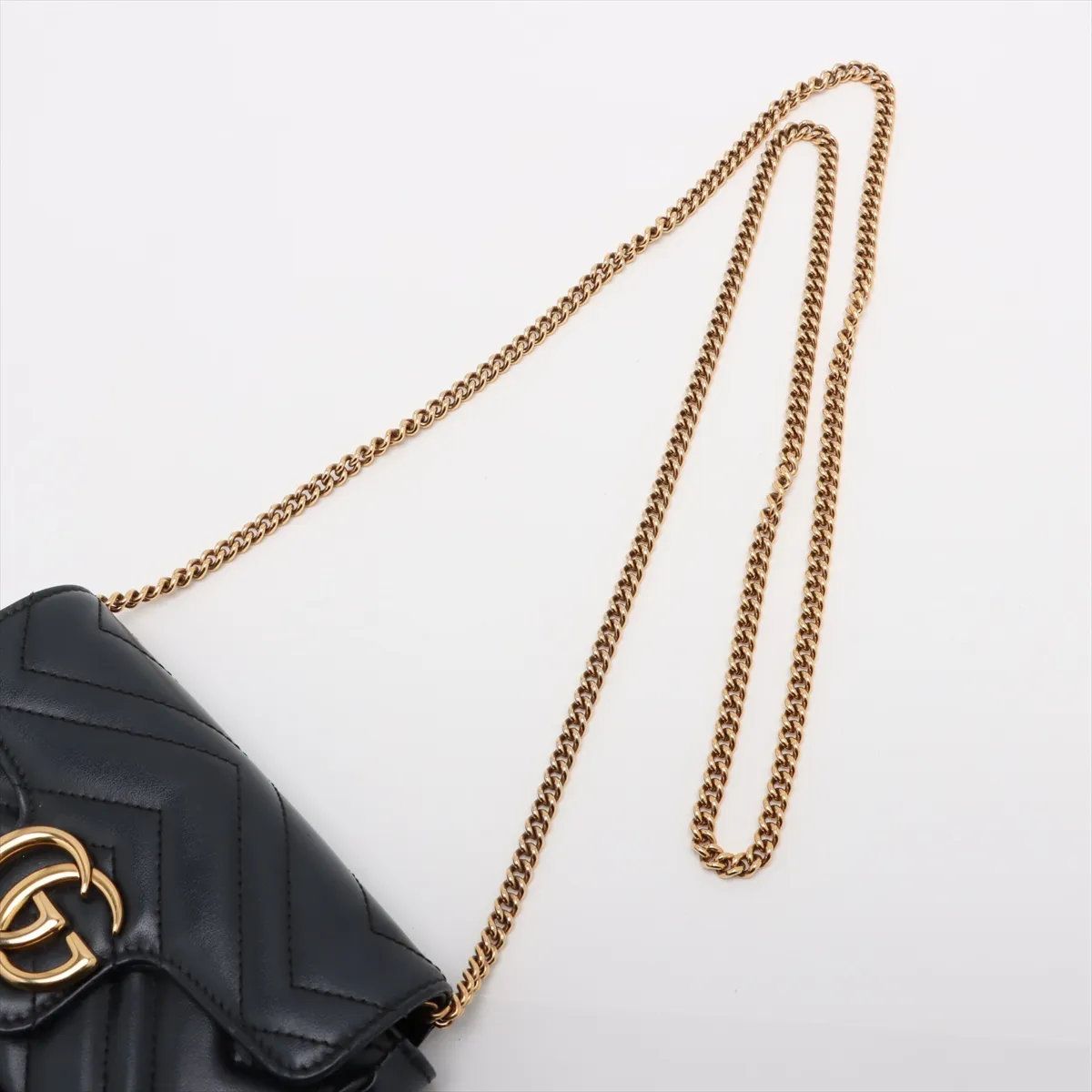 美品 グッチ GGマーモント 476433 ミニ レザー チェーン ショルダー