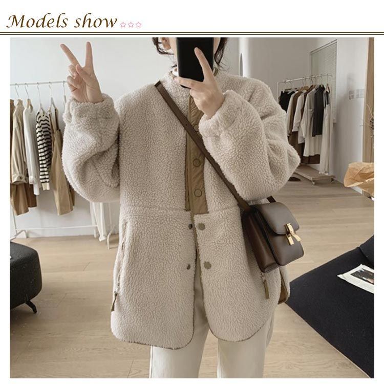 ボアジャケット レディース 秋冬 カジュアル アウター もこもこ 切り替え ムートンコート 前開き 長袖 ゆったり きれいめ 可愛い カジュアル 厚手 ボアジャケット レディース 秋冬 カジュアル アウター もこもこ