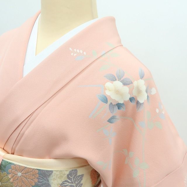 百華❀Y4291◇美品 箔散らし 手縫い仕立て トールサイズ 正絹 牡丹 椿