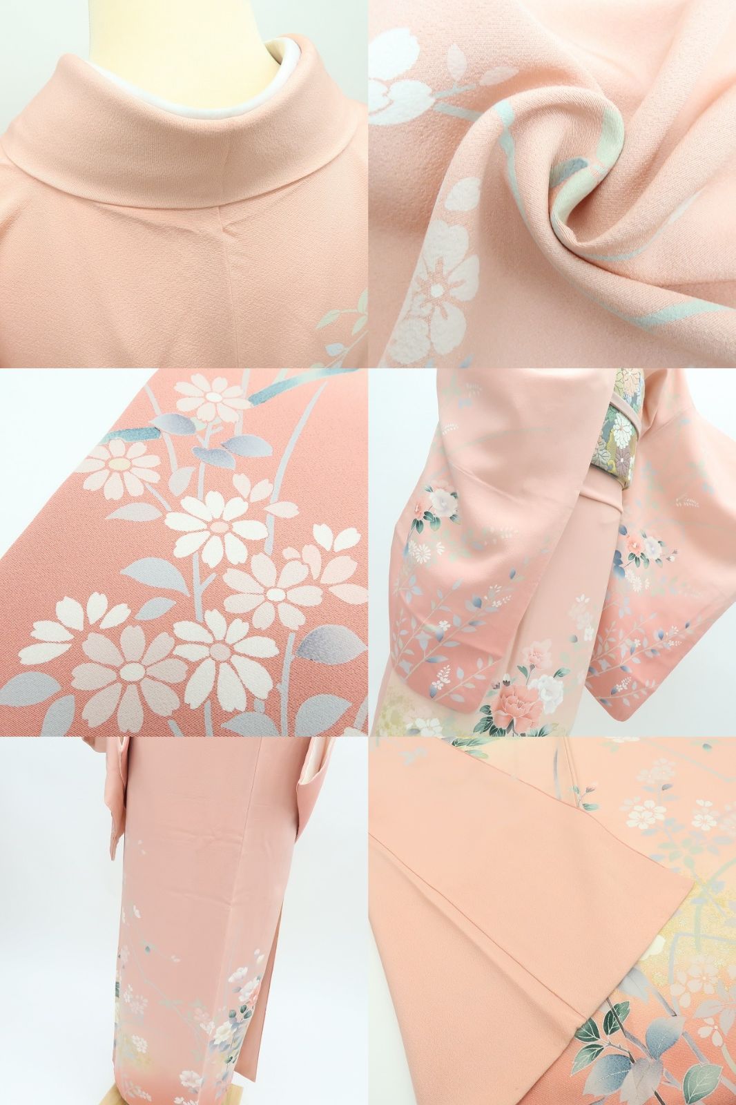 百華❀Y4291◇美品 箔散らし 手縫い仕立て トールサイズ 正絹 牡丹 椿