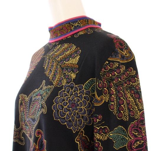 レオナール　カットソー　大きいサイズLL ペイズリー　トリム　ブラック　シルク混 美品] レオナール カットソー 大きいサイズLL ペイズリー トリム シルク混