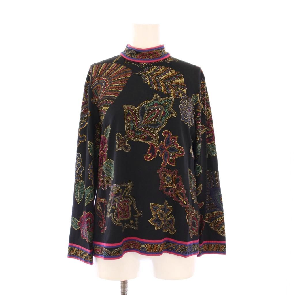 LEONARD レオナール ウール×シルク 長袖 花柄 カットソー レディース 美品 レオナール Tシャツ カットソー 長袖 花柄 ウール Lサイズ 美品