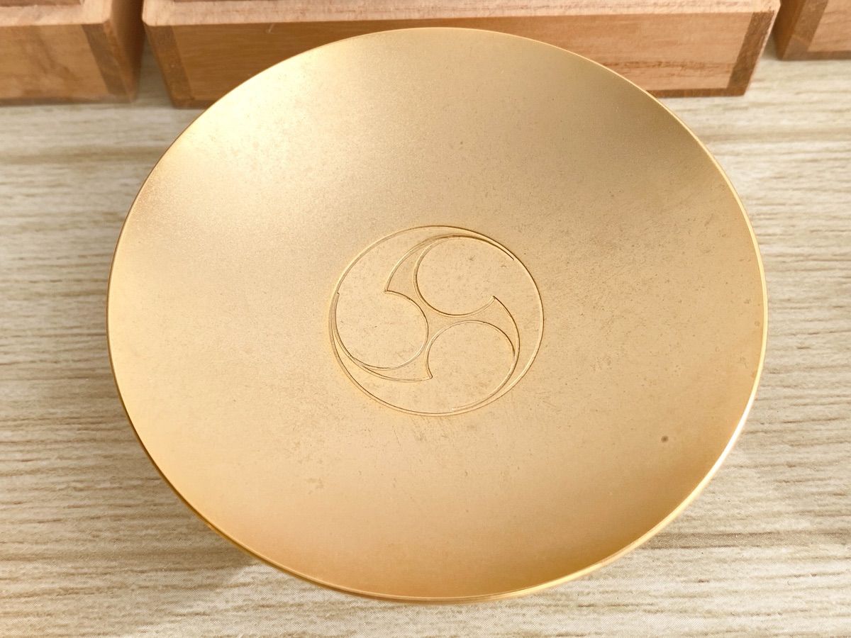 ZK223】K24GPメッキ金杯 ×4点 木箱入 金メッキ 縁起物 工芸品 和食器