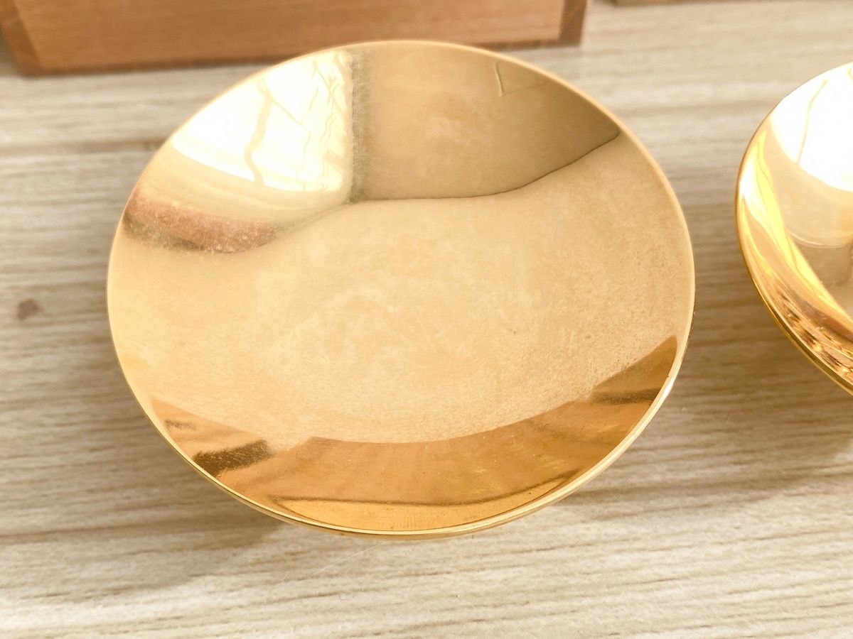 ZK223】K24GPメッキ金杯 ×4点 木箱入 金メッキ 縁起物 工芸品 和食器