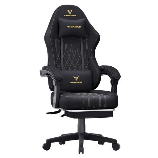 RXGAMINGゲーミングチェアオフィスチェアイス椅子テレワーク疲れないファブリックデスクチェアオットマン付きゲーム用チェア145リクライニングパソコンチェア座り心地よいテレワーク…