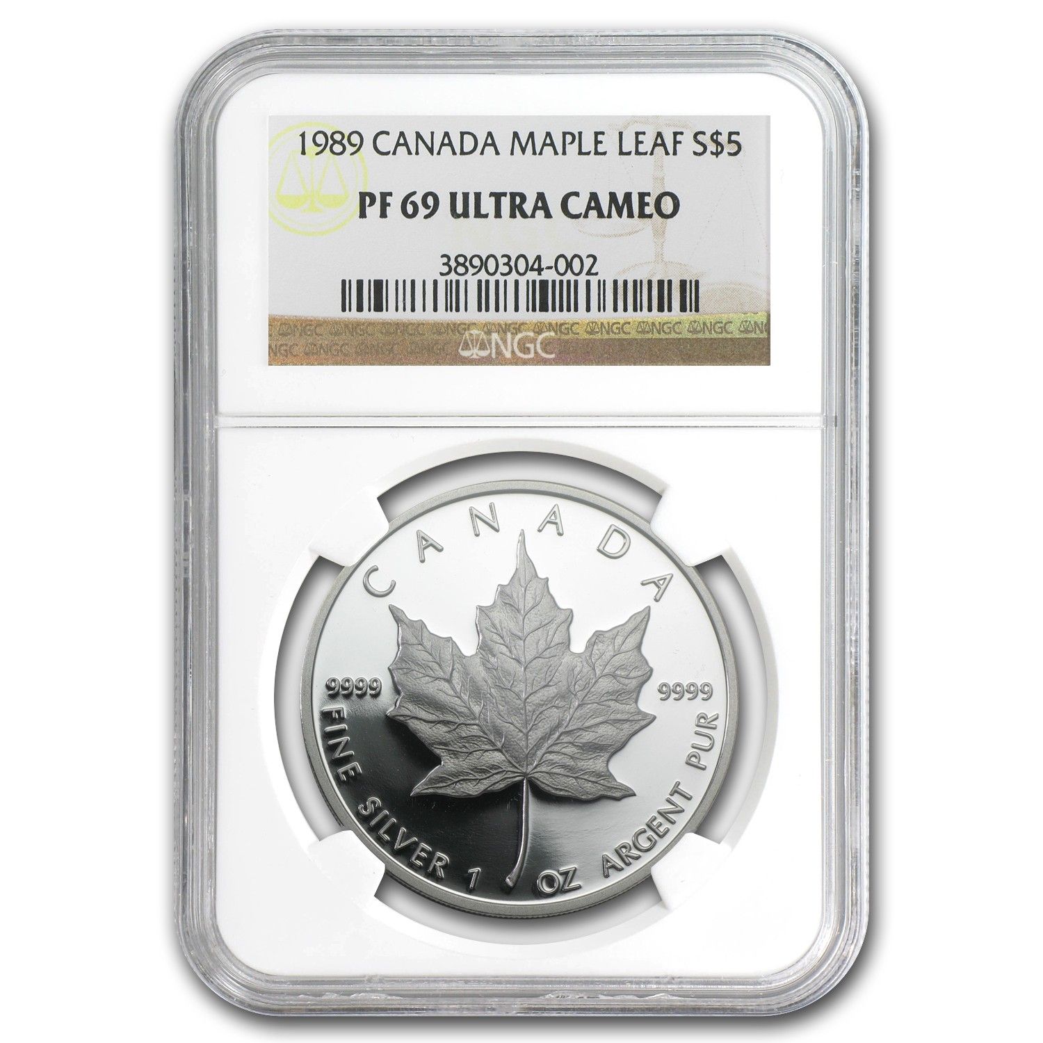 1989年 カナダ 1オンス プルーフ シルバー メープルリーフ PF-69 NGC