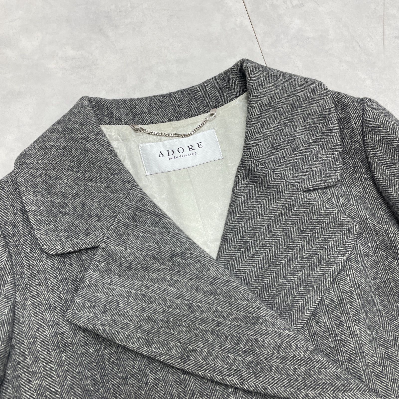 ADORE アドーア ロングコート ヘリンボーン ボリューム袖 ベルト